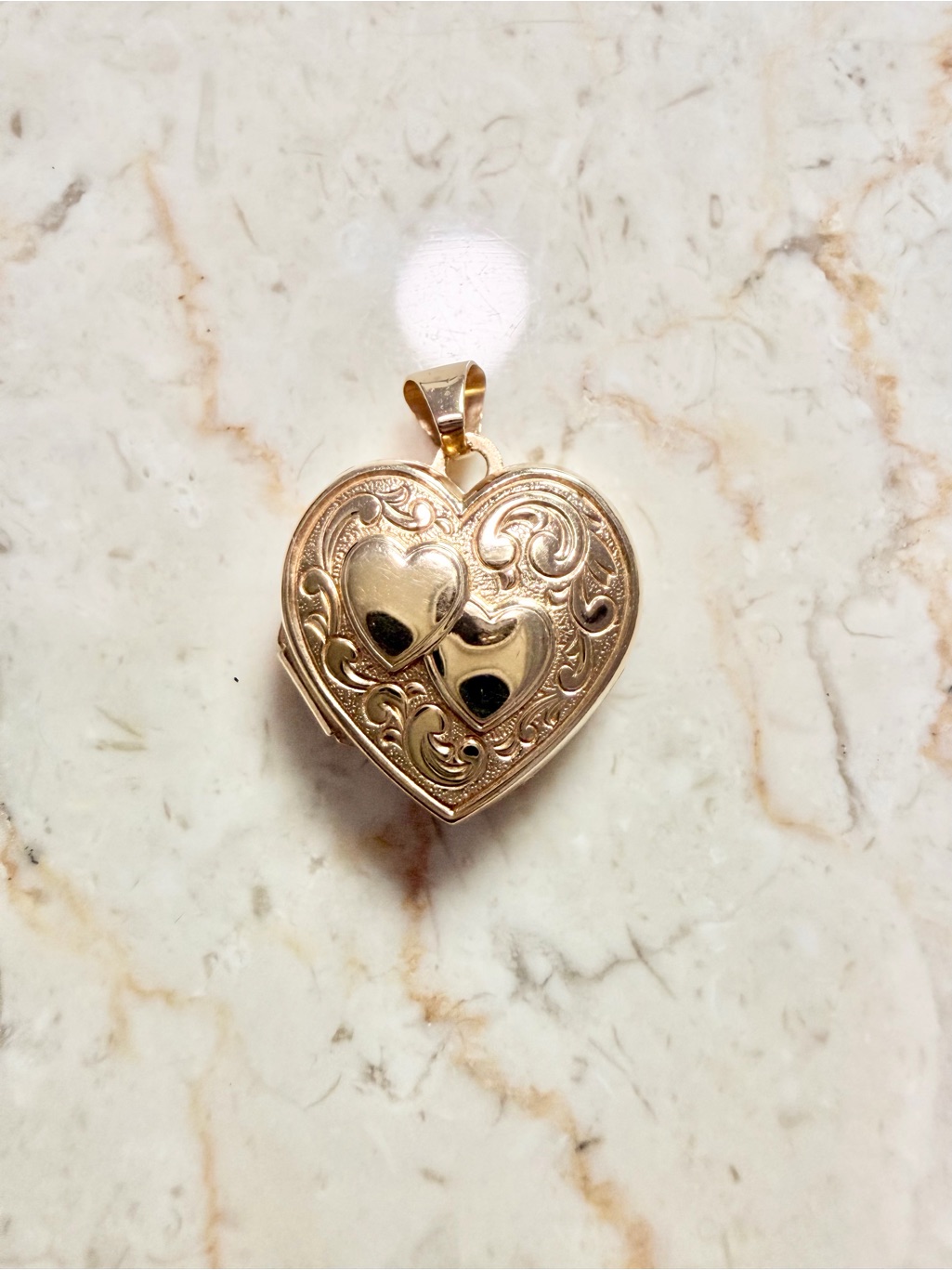 Vintage 14k Gold Double Heart Locket Charm Pendant Sweetheart Signed 585 Na